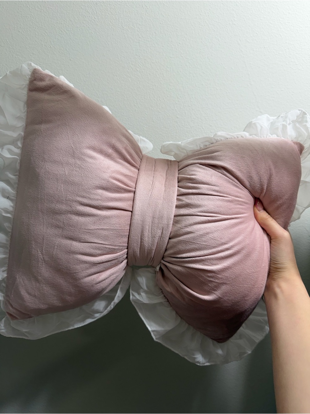 Amazon Dusty Rose Bow Pillow with White Ruffle Trim